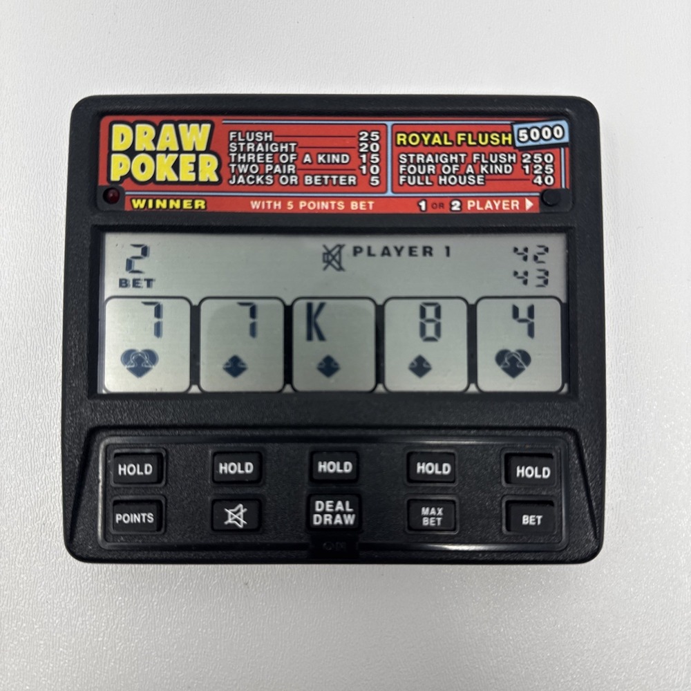 Radica Draw Poker Royal Flush 5000 Hand Held Electronic Game Works Kickstand